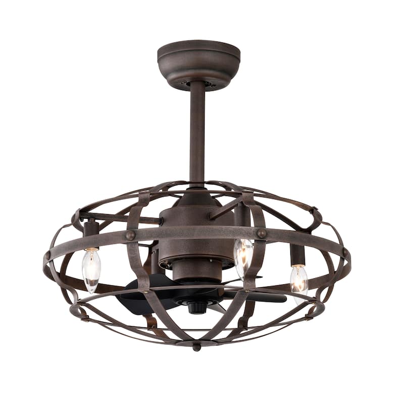 18 inch Low Profile Small Caged Ceiling Fan with Remote Control, 6 Speed Industrial Ceiling Fan Light Kit