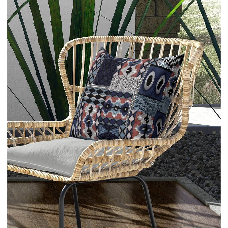 Patched Perfection Indoor/Outdoor Reversible Throw Pillow Blue and White