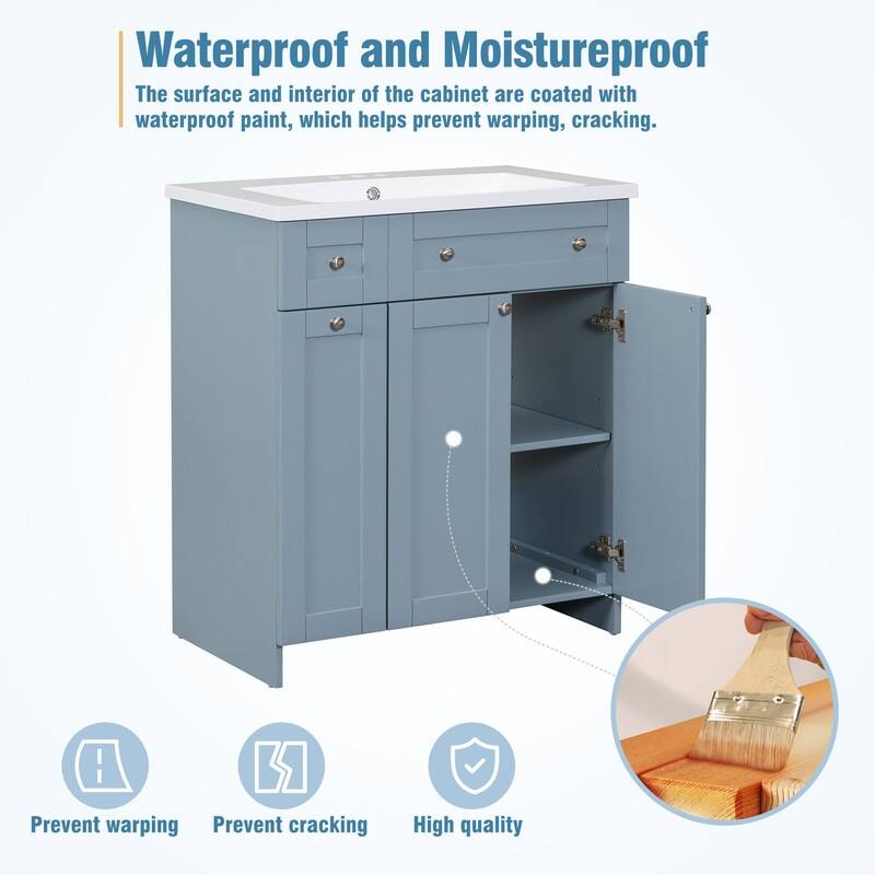 Single Sink 30" Bathroom Vanity with Combo Cabinet and Storage