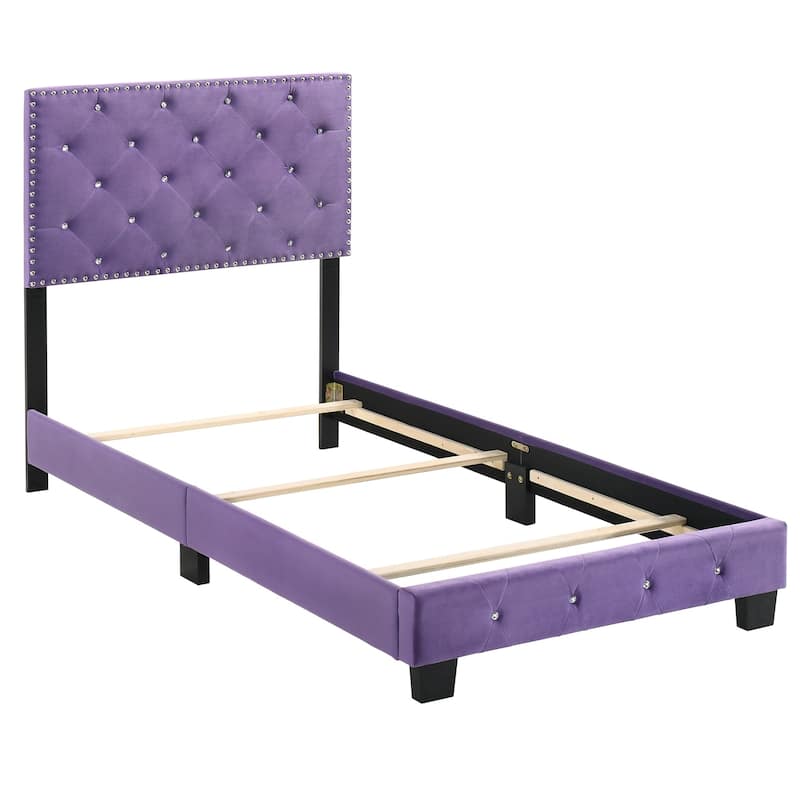 Velvet Upholstered Tufted Twin Panel Bed - 77" - Purple
