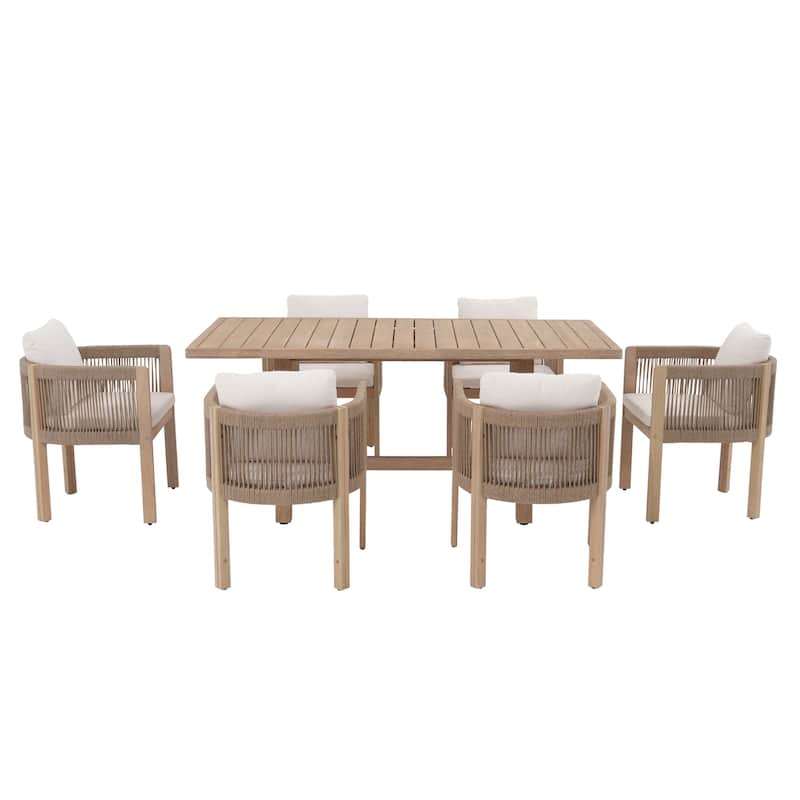 7 - Piece Wooden Outdoor Dining Set with Cushions