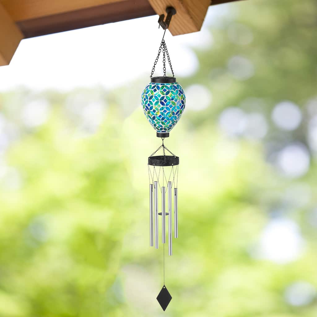 Glitzhome 37"H Solar Lighted Metal and Glass Mosaic Windchime - 37''H