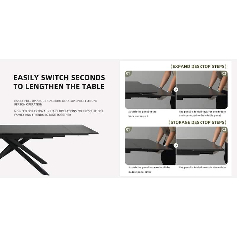 102.36 Inch Extendable Rectangular Sintered Stone Dining Table Seat For 8-10