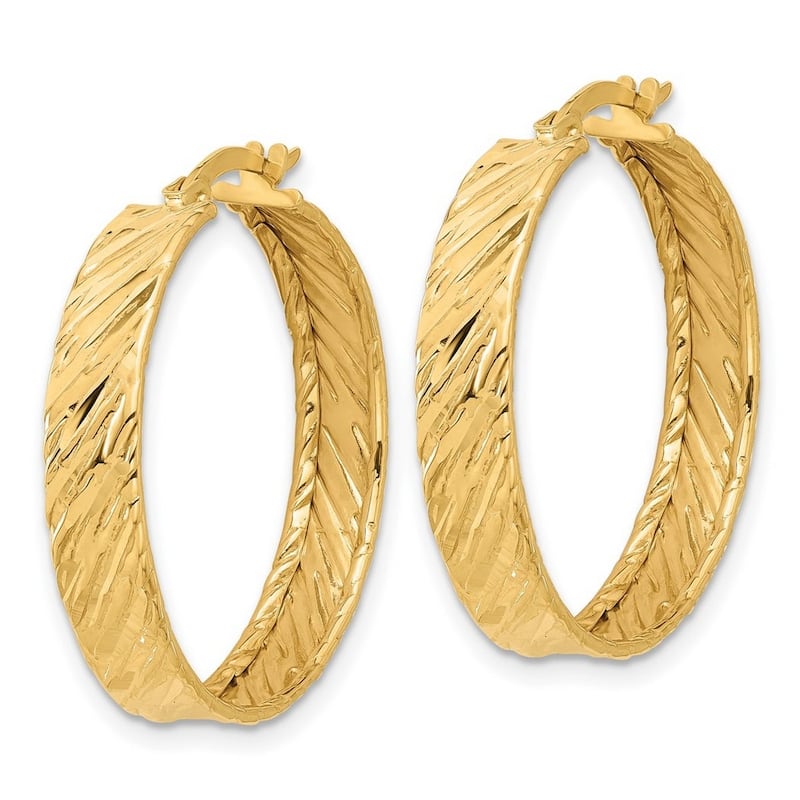 Curata 14k Yellow Gold Polished and Textured Round Hoop Earrings - 27x27mm