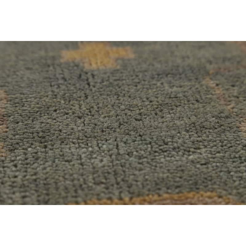 Oushak Indian Area Rug Hand-Knotted Transitional Green Wool Carpet - 9'11"x 13'8"