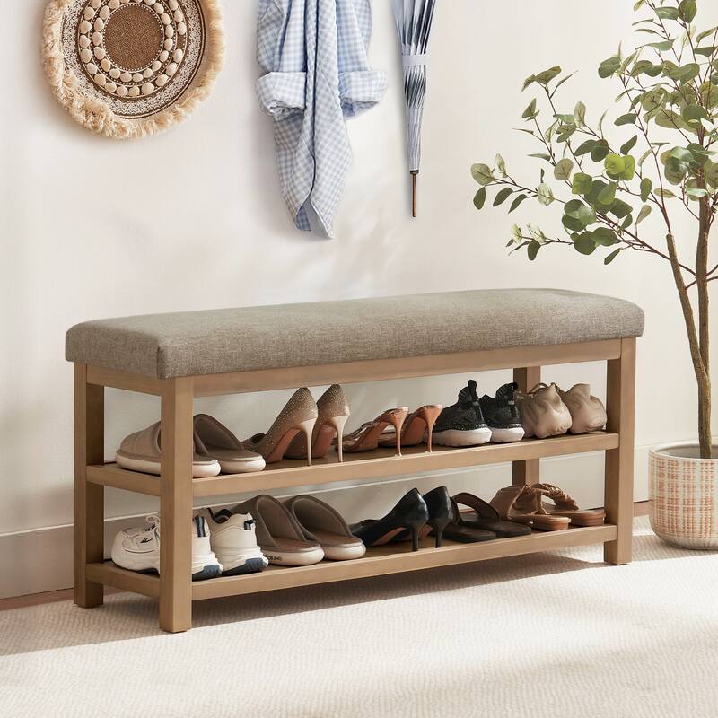 HUIMO Multi-Functional Solid Wood Bench with Storage Shelves 46in/39in/31in - 31in - Brown