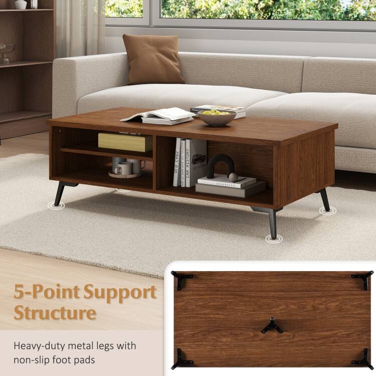 Engineered Wood Metal Coffee Table 2 Shelves 2 Compartments - 47" x 23.5" x 16"