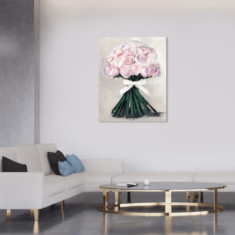 Wynwood Studio Canvas Floral and Botanical Loveliest Bouquet Ivory Pink and Light Pink Farmhouse Wall Art Canvas Print - 36 x 30