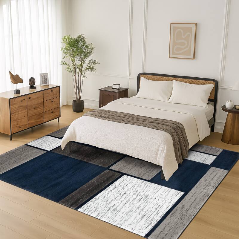World Rug Gallery Contemporary Modern Boxed Color Block Area Rug
