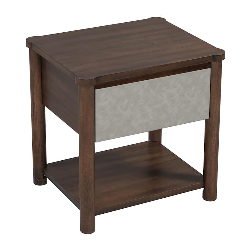 Farmhouse Bedside Table Light Gray Walnut Nightstands with Drawer, Set of 2 Bedside Table File Cabinet with Open Shelf