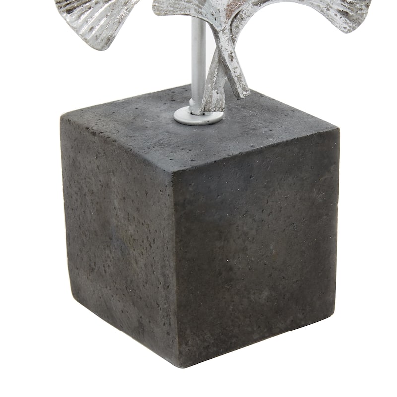 Polystone Floral Decorative Sculpture with Black Block Base - Silver or Gold - Roche River Decor
