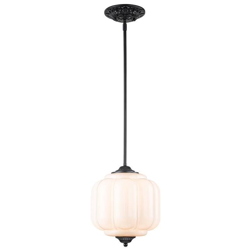 1-Light Antique Brass/Matte Black Pumpkin Shaped Flush Mount Ceiling Light/Pendant Light with Milk/Green Glass for Dining Room