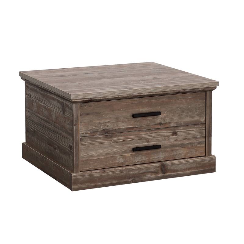 Rustic Brown Side Table with Storage Drawer and Adjustable Shelf 32 Inch Long