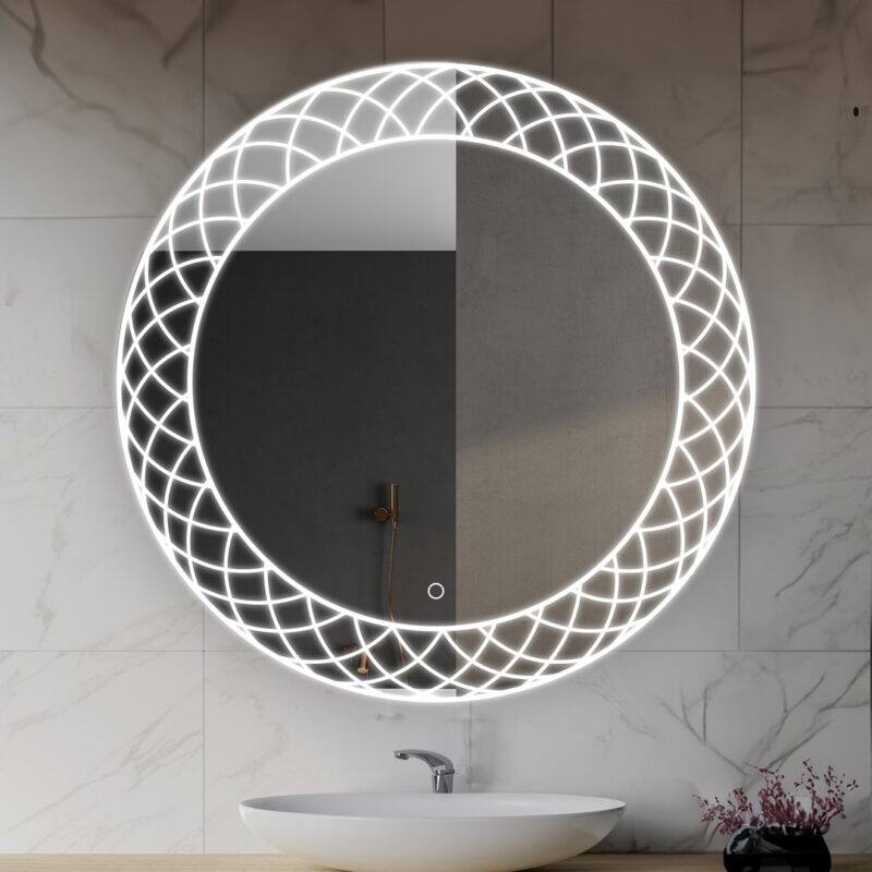 AQUADOM Frost LED Lighted Round Mirror With Dimmer, Defogger, Touch Control - 30"