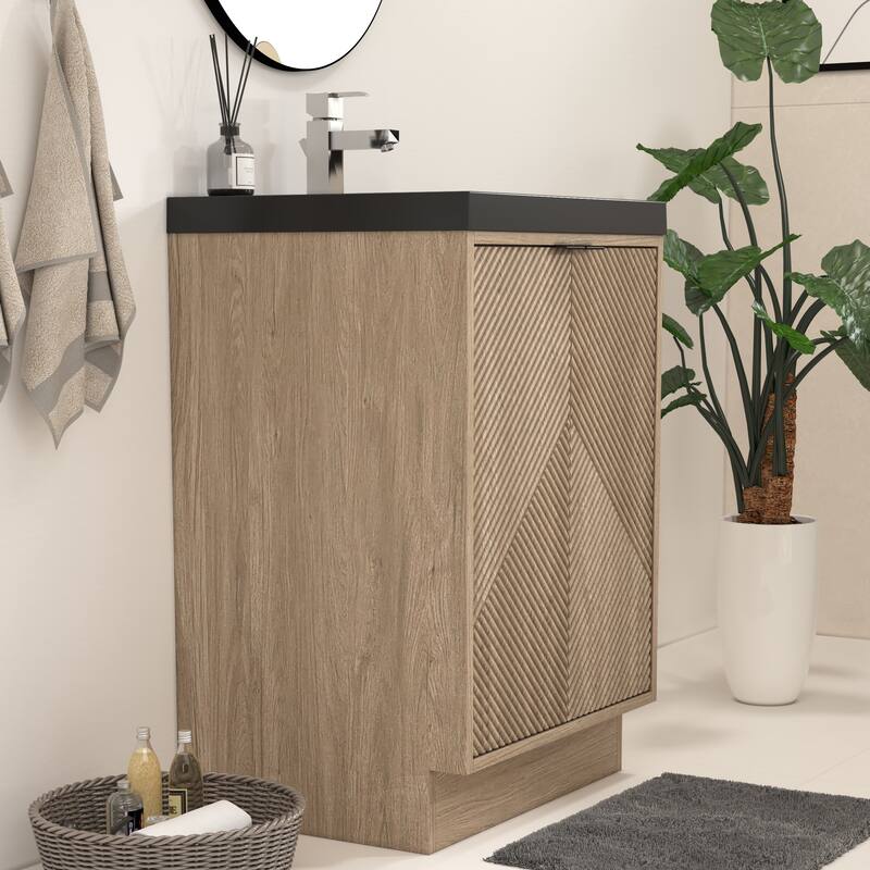Milano 24" Freestanding Bathroom Vanity with Black Acrylic Sink