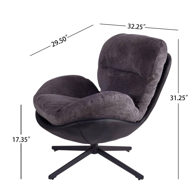 360° Swivel Accent Chair, Modern Chenille Lounge Chair with Faux Leather and Black Metal Base Frame, Comfortable Reading Chair