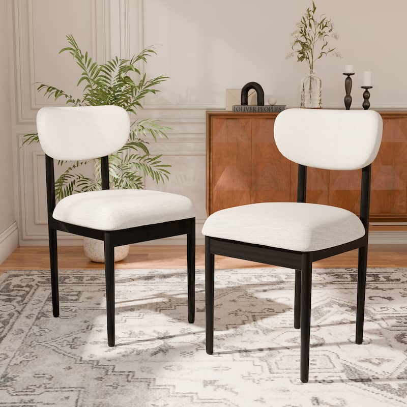 Modern Upholstered Dining Chair with Solid Wood Legs Side Chair for Kitchen Dining Room Living Room (Set of 2) - Black-White