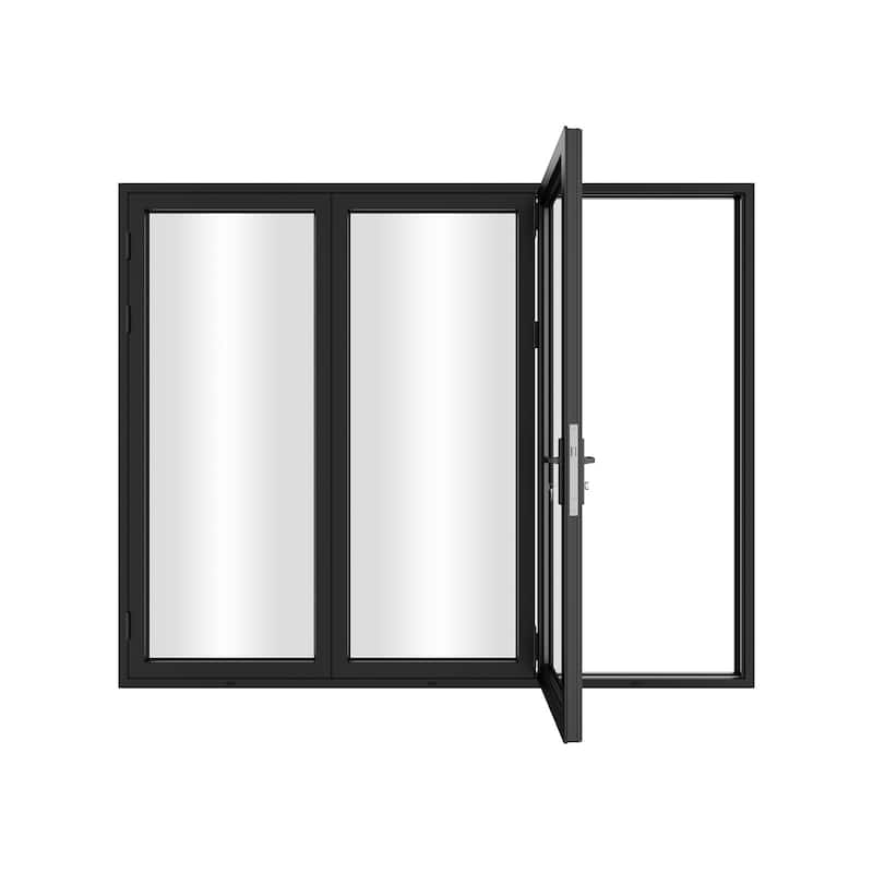 KaMic 108"×96" 3 Panels Aluminum Folding Door In Black,Folded Out From Right To Left Model #:FD3PBK10896-RL
