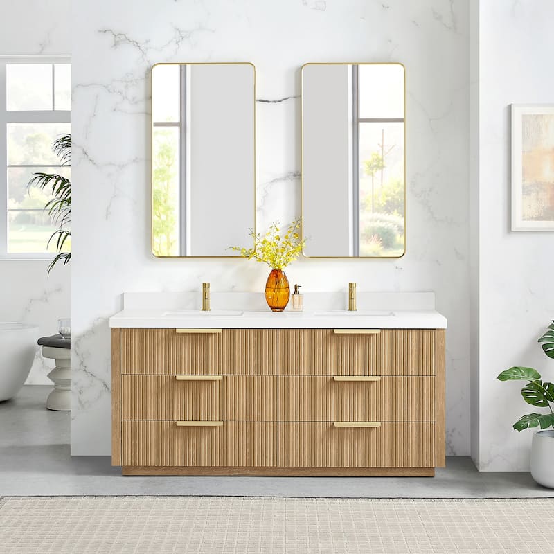 Santarem Double Vanity with Pure White Quartz Stone Top without Mirror