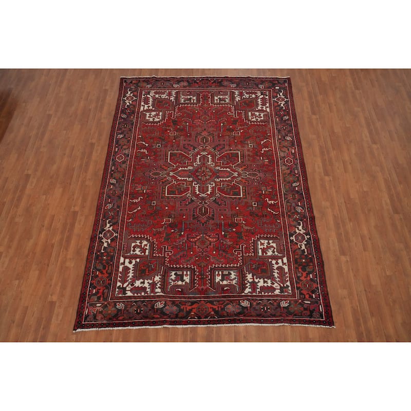 Hand Knotted Oriental 100% Wool Carpet Traditional Medallion Red Heriz Area Rug - 11' 4'' X 7' 9''