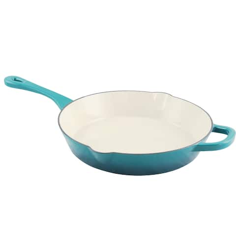Crock Pot Artisan Enameled 12" Round Cast Iron Skillet in Teal Ombre