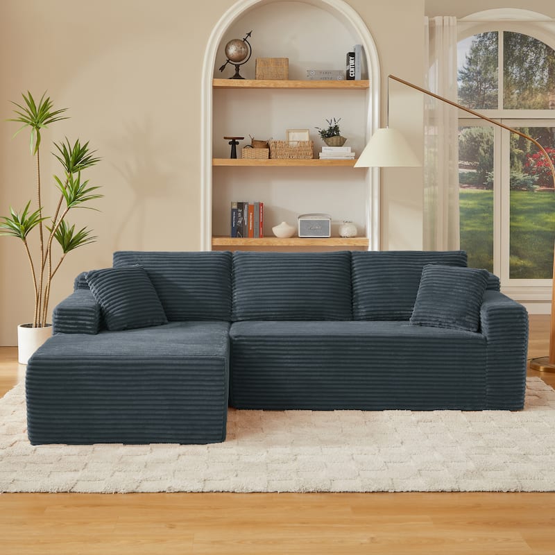 Corduroy Upholstery Cloud Modular Sectional Sofa with Chaise and Pillows, All-Foam Compression Design