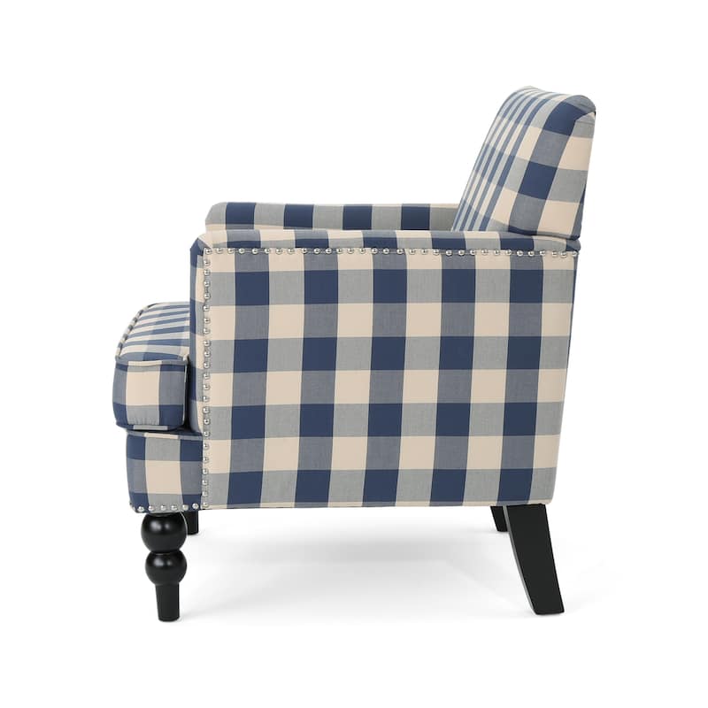 Blue Modern 28.75" Upholstered Club Chair with Wood Legs and Nailheads for Living Room