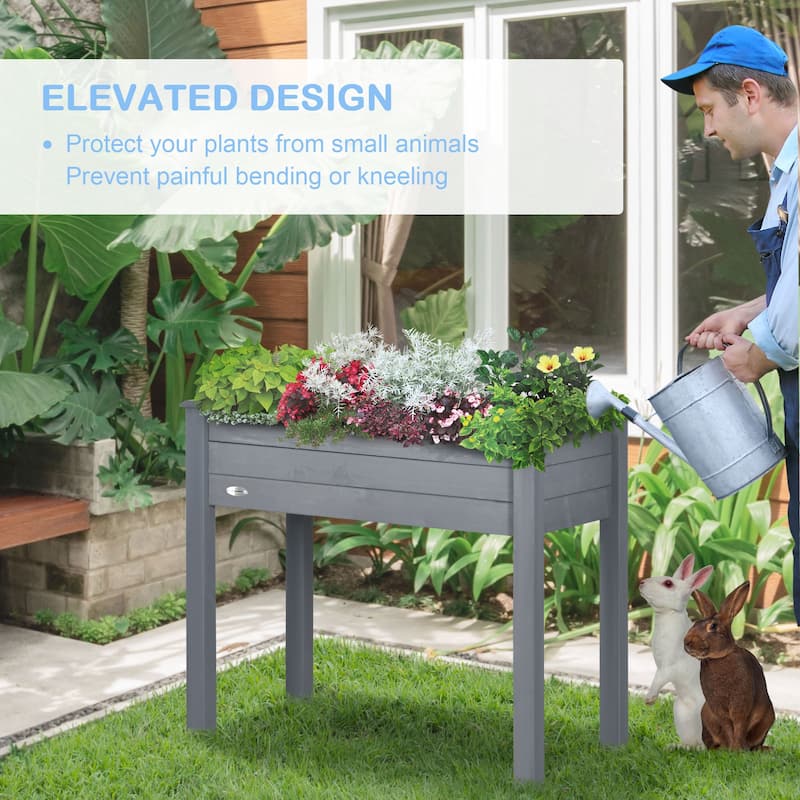Outsunny Raised Garden Bed with Legs, 34" x 18" x 30", Elevated Wooden Planter Box, Self-Draining with Bed Liner