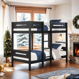 Stylish & Simple Twin over Twin Bunk Bed with 14+14 Slat System, Knock-Down Structure, and Patent-Pending Design, Black