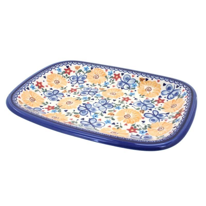 Blue Rose Polish Pottery 120 Vena Medium Rectangular Serving Platter - Butterfly