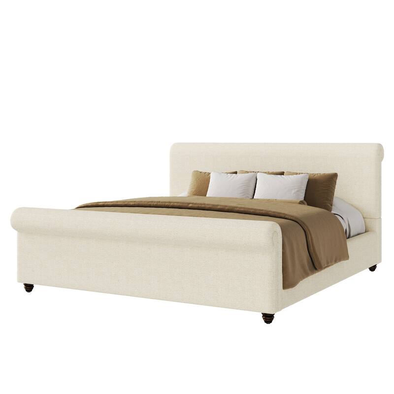 Christopher Knight Home - Modern Linen Upholstered Bed Frame with Solid Wood Legs and a Robust Headboard and Footboard