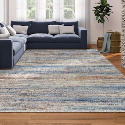 Dream Decor Rugs Remnier Haven Denim Tawny Abstract Fringed Area Rug