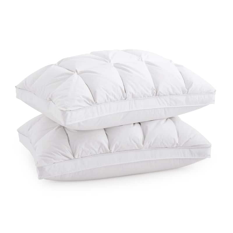 2 Pack Luxury Puffy Gusseted Down Bed Pillows with Pinch Pleat Design