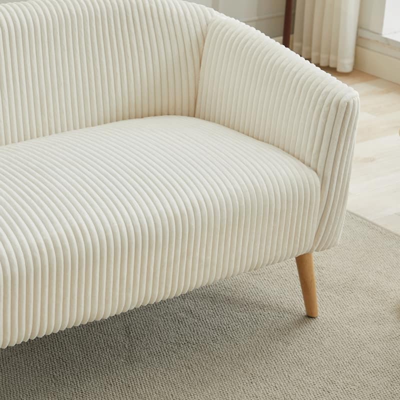 Corduroy Fabric Upholstered 2-Seat Sofa with Wooden Walnut Legs