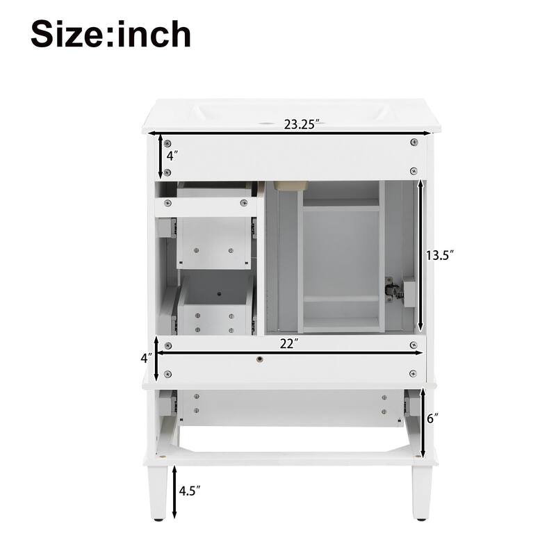 24 Inch Single Sink Bathroom Vanity, Integrated Ceramic Basin Bathroom Storage Cabinet