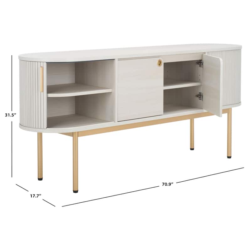 SAFAVIEH Home Shaelynn 4 Door Sideboard/Media Stand - 71Wx18Dx32H - Bleached White/Gold