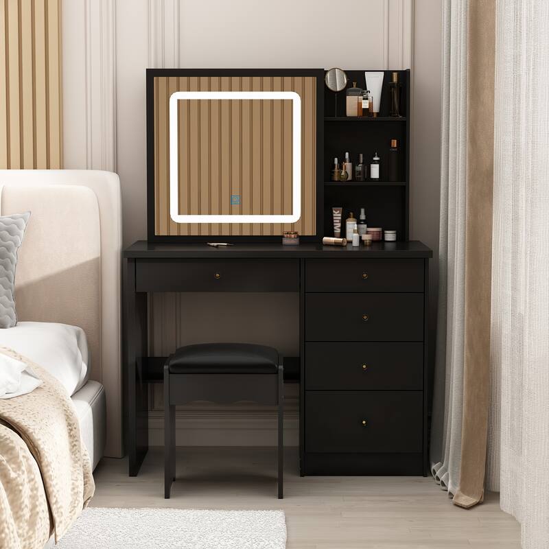 39.4'' Wide Makeup Vanity Set with Stool and Mirror - On Sale ...
