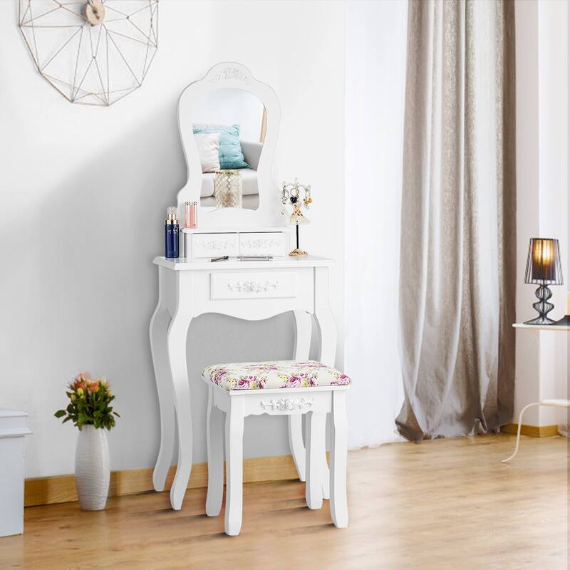 Costway Vanity Wood Makeup Table Stool Jewelry Desk Black/White
