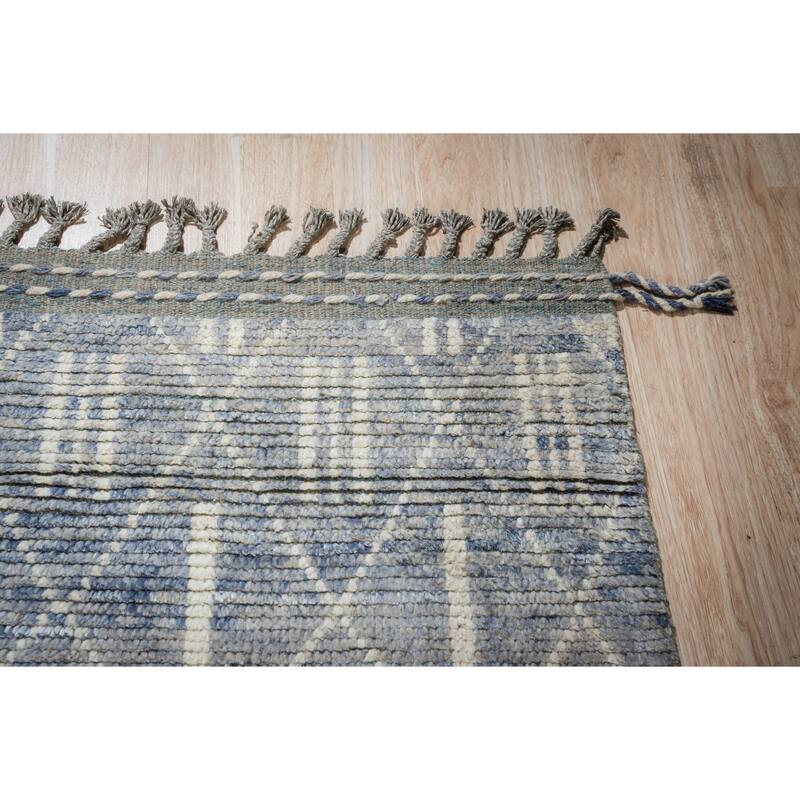Home Decor Blue Hand-Knotted Wool Contemporary Marrakech Handspun Area Rug Stylish and Elegant Rug for Living Room, Bedroom, Off