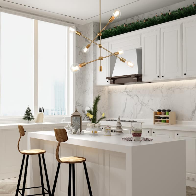 Modern Sputnik Chandelier Rotating Arms 6-light Electroplated Brass Gold for Kitchen Island