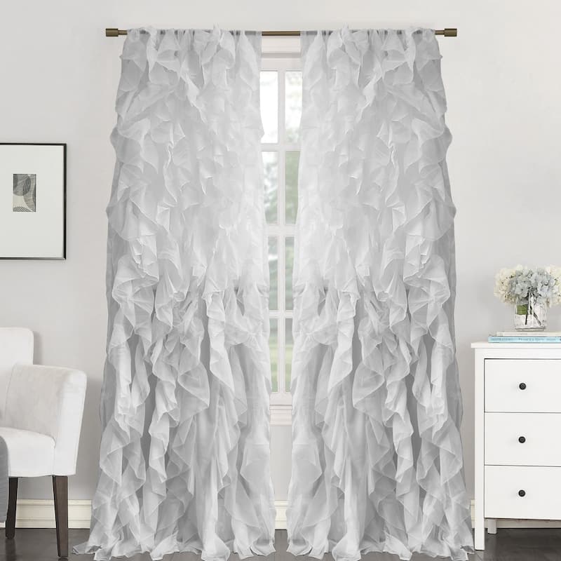 Sweet Home Collection Chic Sheer Voile Vertical Ruffled Tier Window Single Panel Curtain - 108" Long