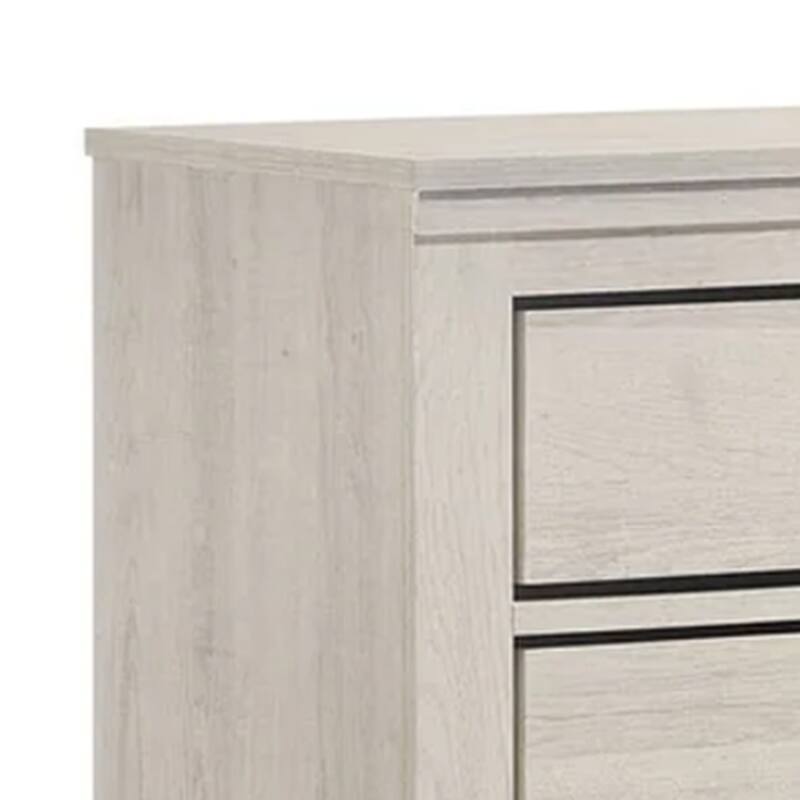 Lei Bedroom Tall Dresser Chest with 5 Drawers, Distressed White Wood