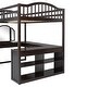 preview thumbnail 13 of 16, Espresso Full Size Wooden Loft Bed with Tri-fold Mirror, Solid Wood Bed with Desk and Shelves
