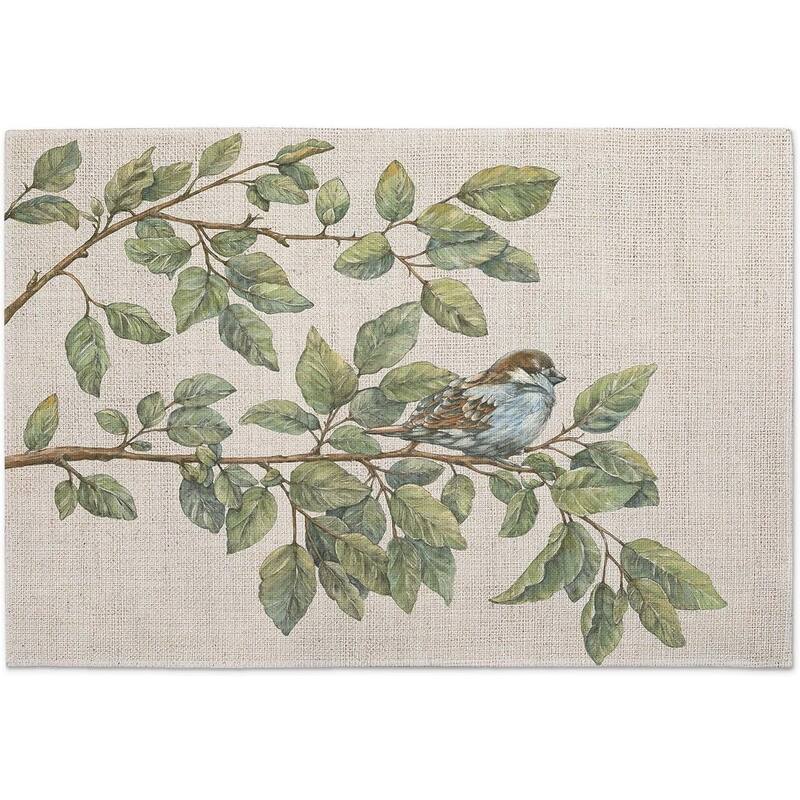 Bird on Branch 4-Pack Poly-Cotton Blend Placemats Manufactured in The USA Machine Washable Dryer Safe - Multi - Set of 4
