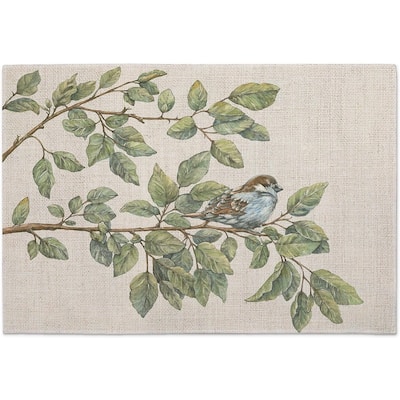Bird on Branch 4-Pack Poly-Cotton Blend Placemats Manufactured in The USA Machine Washable Dryer Safe