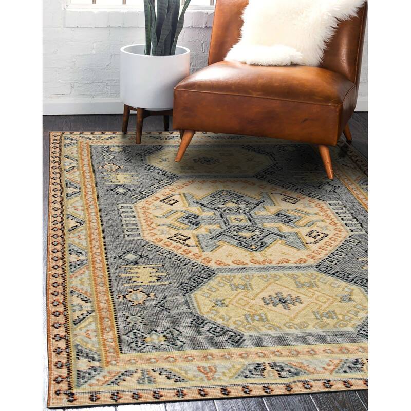 Blue Handwoven Wool High-Low Kilim Rug by EORC | Stylish and Textured