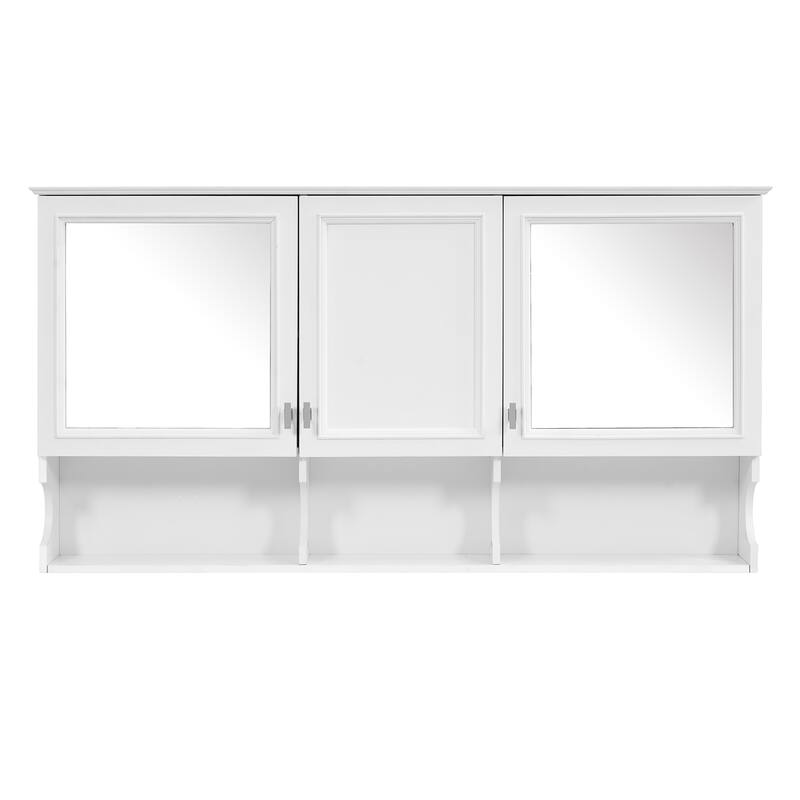 55 Inch Mirror Medicine Cabinet with Open Shelves - Wall Mounted Storage with Doors & Adjustable Shelf for Bathroom