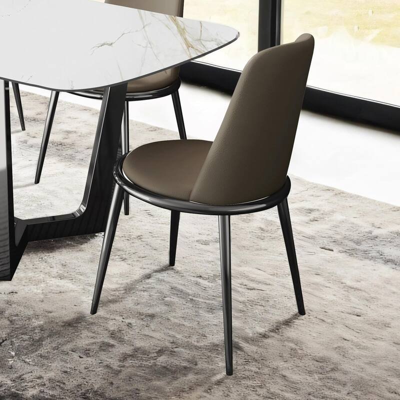 Contemporary Taupe Finish Upholstered Round Side Chairs Set