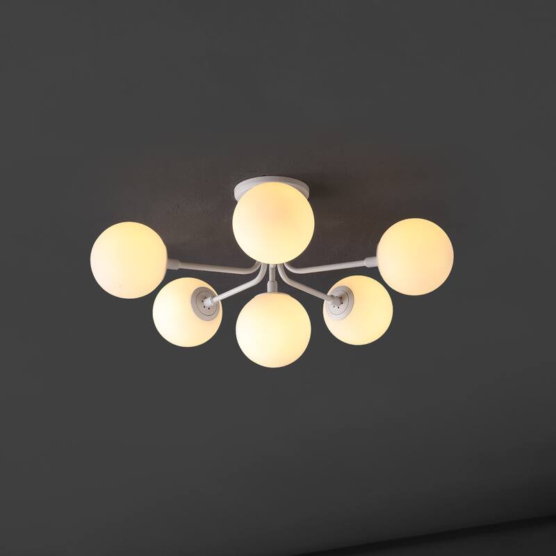 24" 6-Light Globe Modern Industrial Iron Bistro LED Semi Flush Mount, By JONATHAN Y