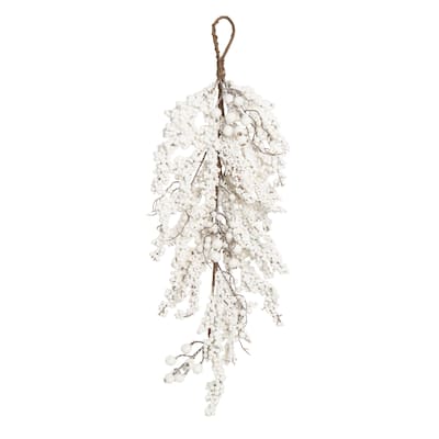 Transpac Foam 30 in. White Christmas Winter Berry Teardrop
